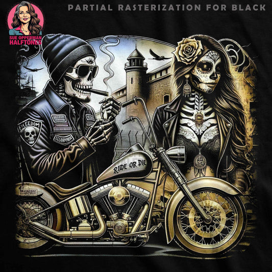 Bike with Skeletons Halftone T-Shirt Design - halftone PNG for T-shirts – Sue Opperman Halftones