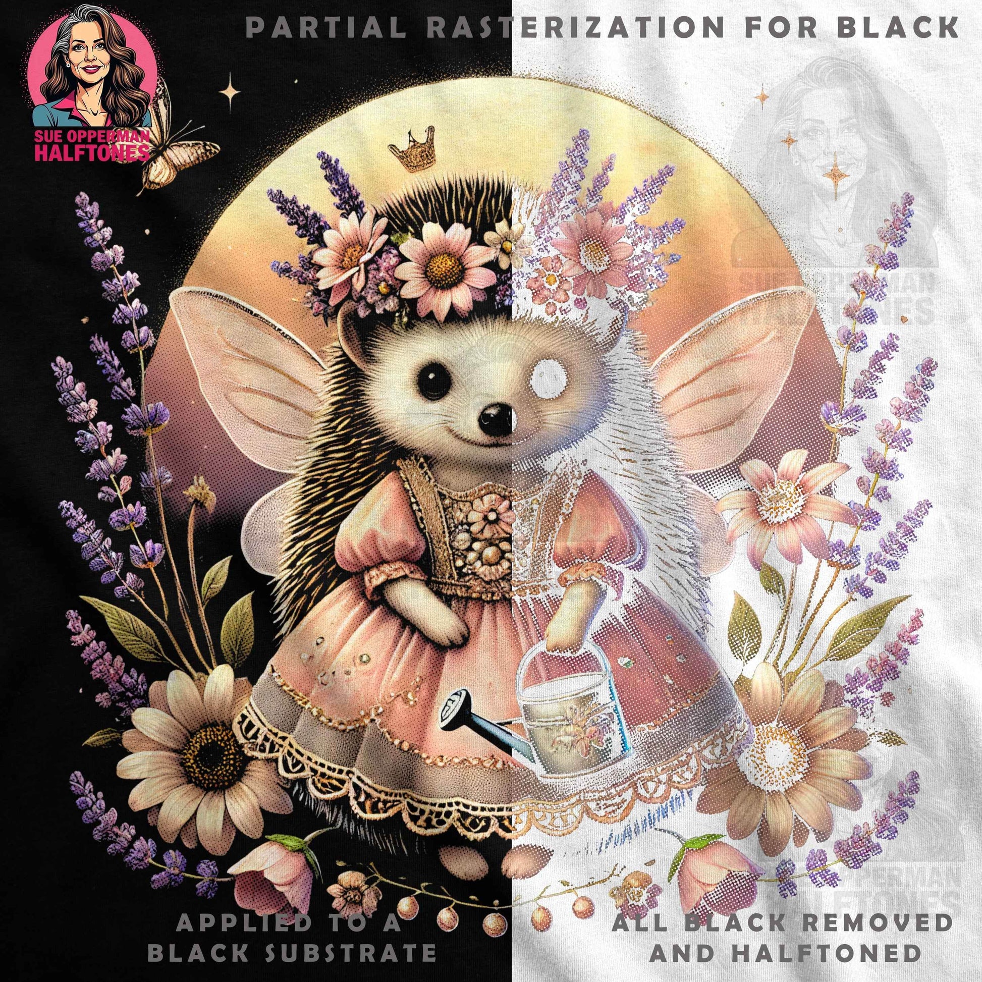 Whimsical Fairy Hedgehog Halftone T-Shirt Design - halftone PNG for T-shirts – Sue Opperman Halftones