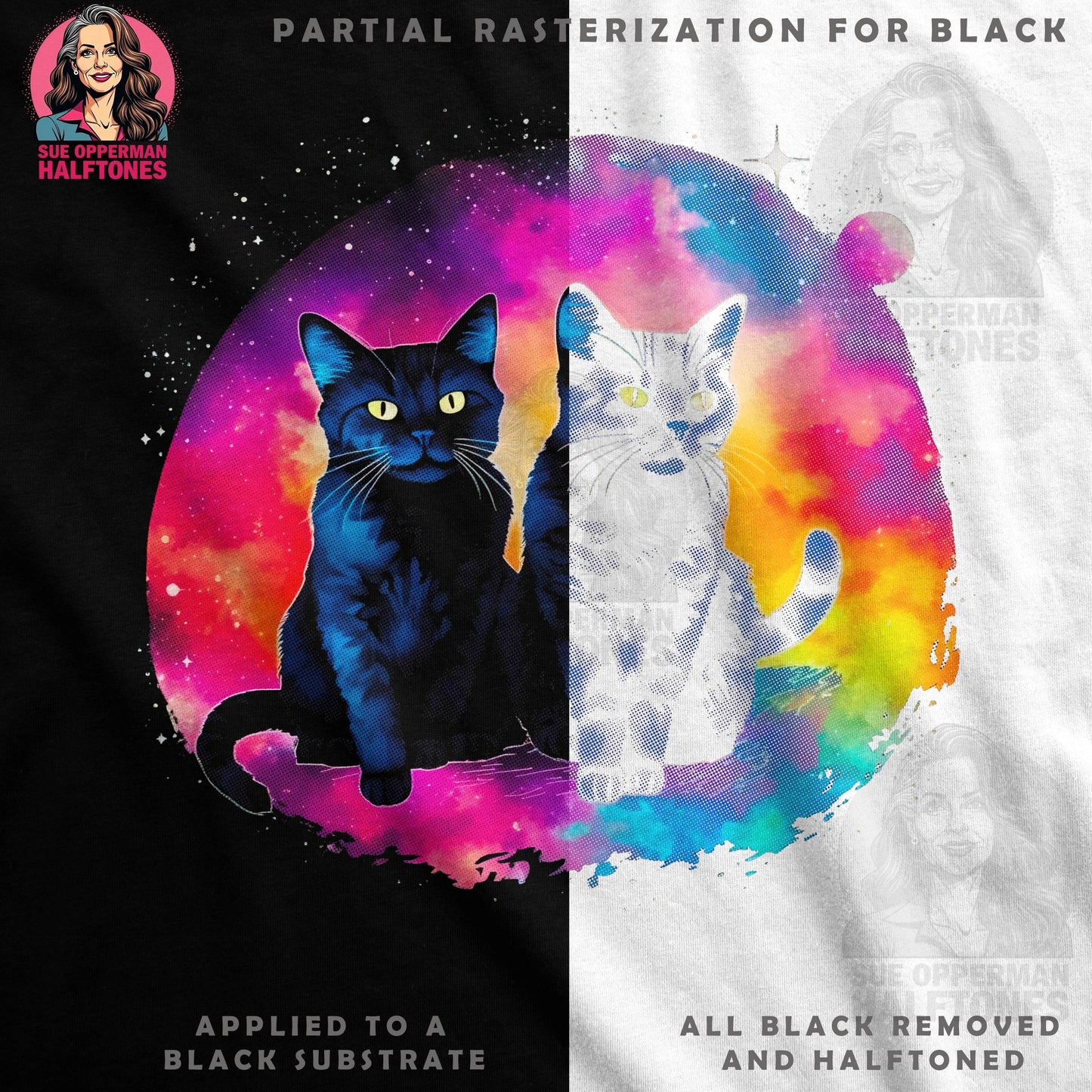 Cute Animal Cats Rainbow Halftone T-Shirt Design - halftone PNG for T-shirts – Sue Opperman Halftones