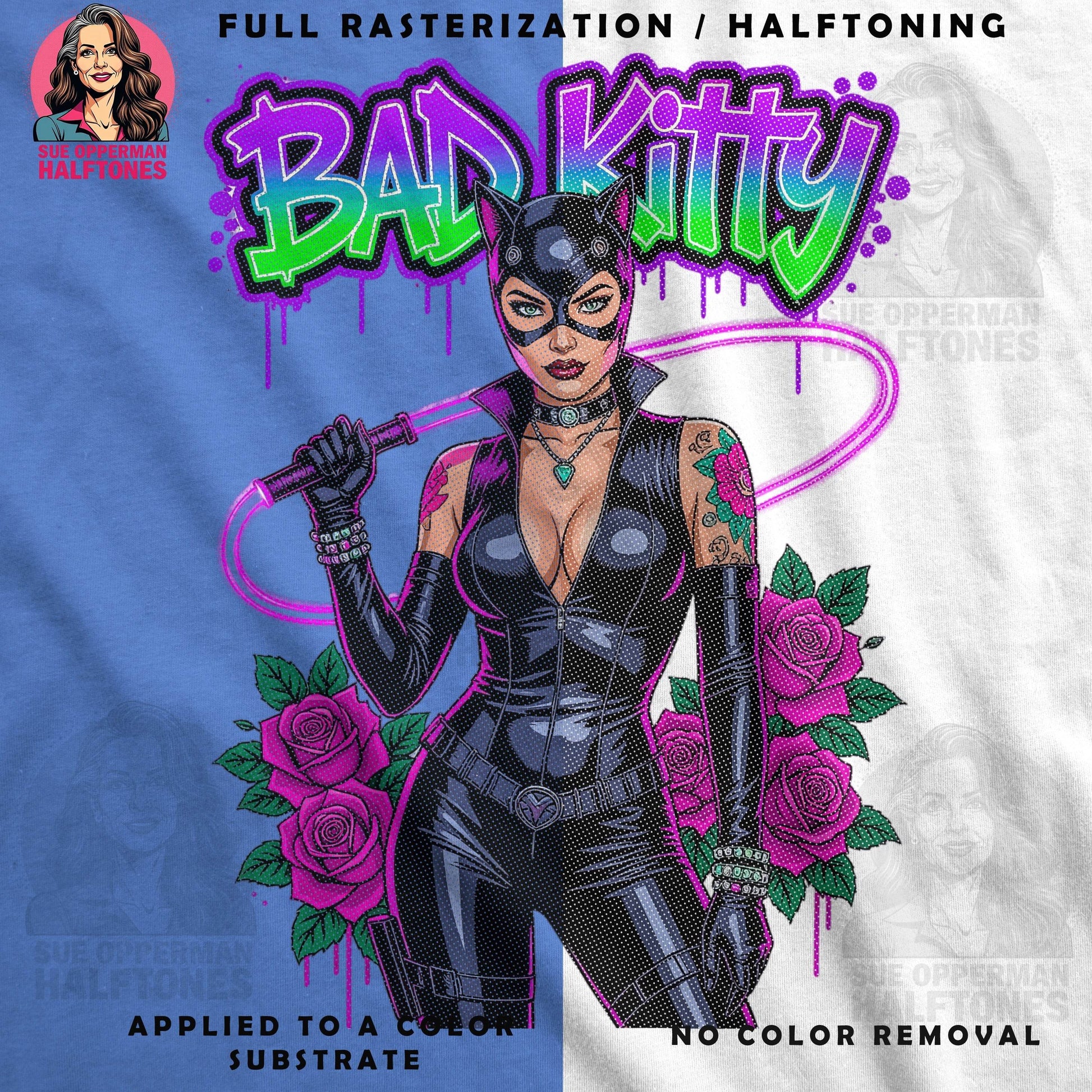 Bad Kitty Superhero Universal Print Bundle - halftone PNG for T-shirts – Sue Opperman Halftones