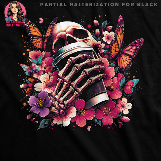 Floral Skull And Butterfly Halftone T-Shirt Design - halftone PNG for T-shirts – Sue Opperman Halftones
