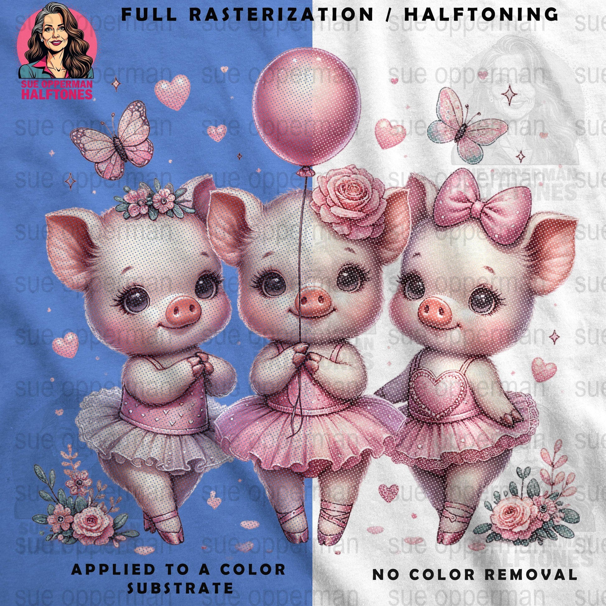 Cute Piglets Ballerinas Universal Print Bundle Digital - halftone PNG for T-shirts – Sue Opperman Halftones