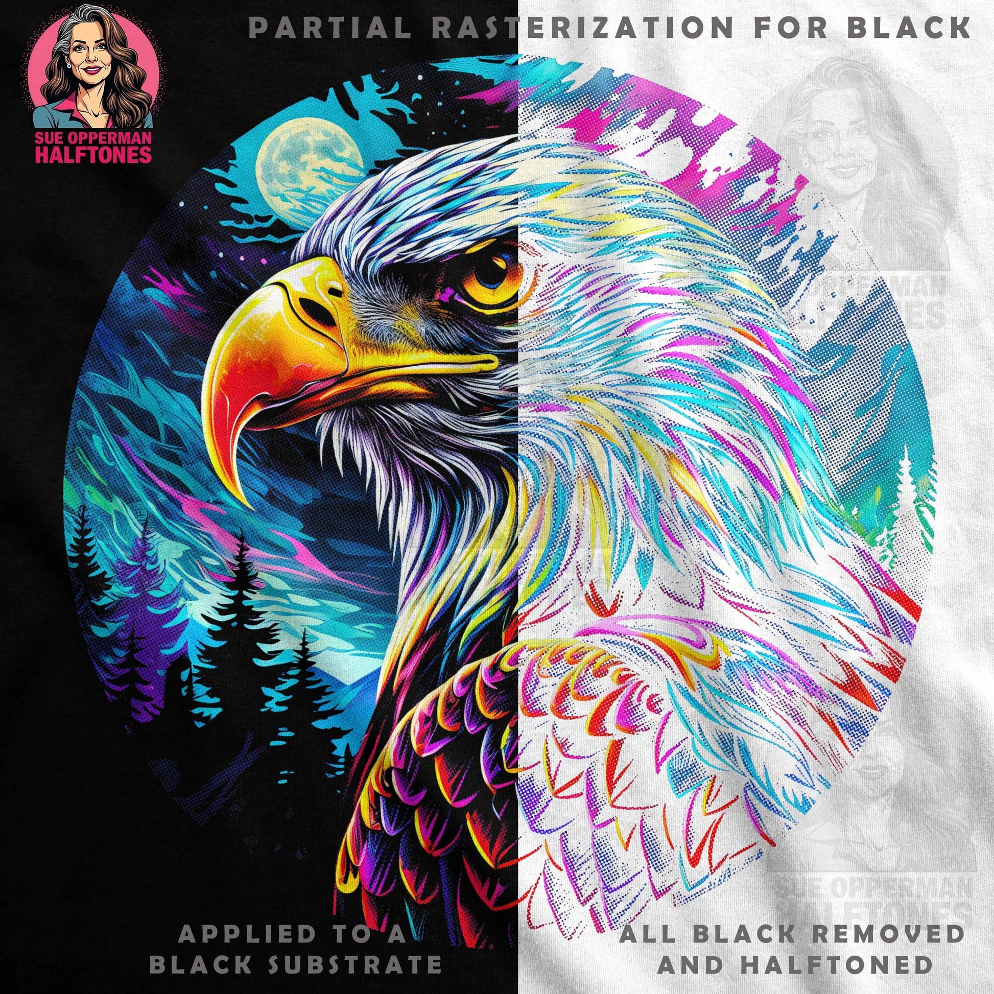 Colorful Eagle Portrait Illustration Halftone T-Shirt Design - halftone PNG for T-shirts – Sue Opperman Halftones