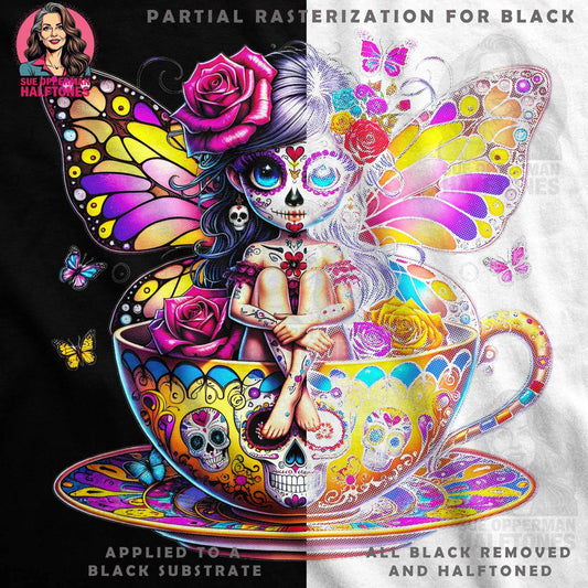 Sugar Skull Fairy In Teacup Digital Halftone T-Shirt Design - halftone PNG for T-shirts – Sue Opperman Halftones