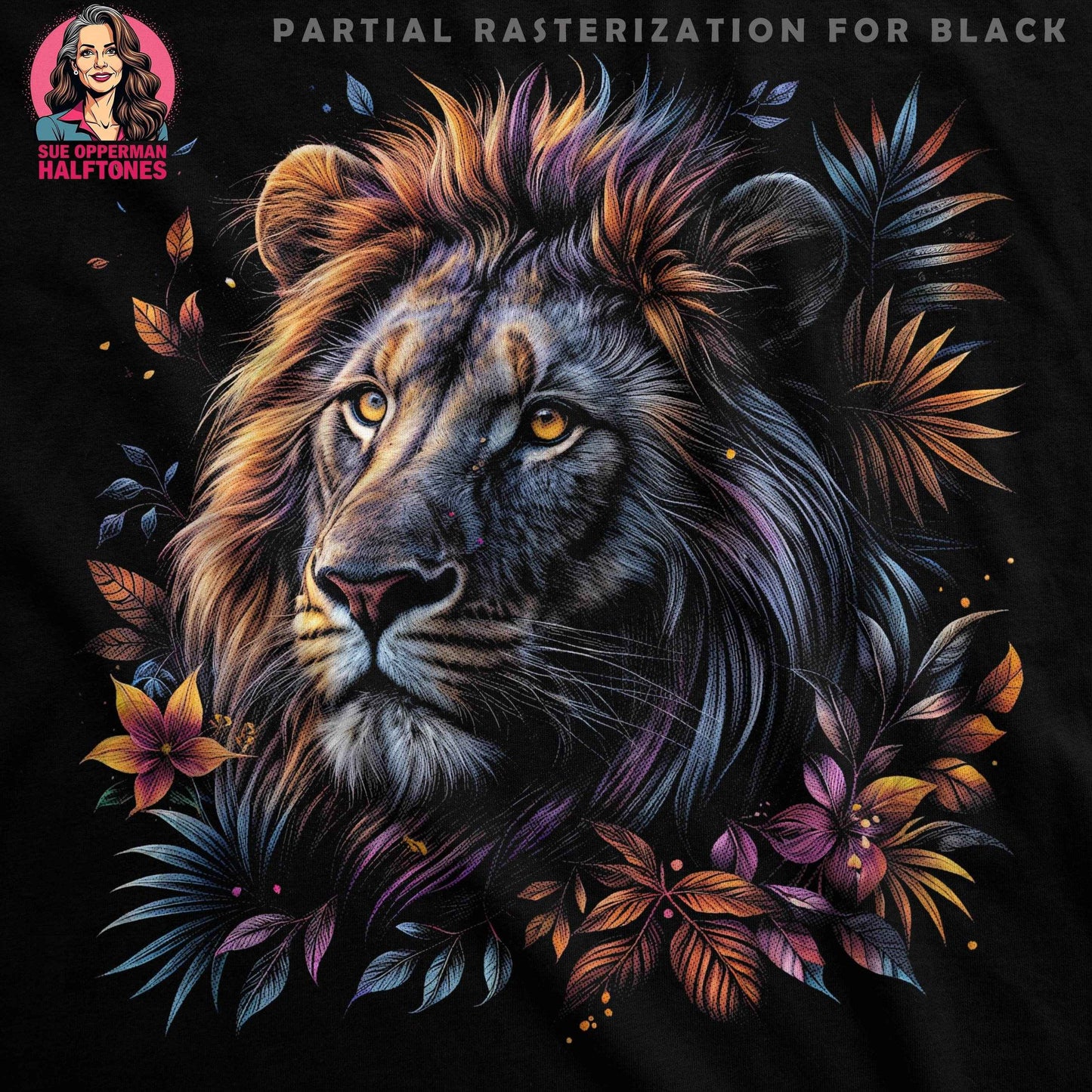 Floral Lion Halftones T-Shirt Design Digital - halftone PNG for T-shirts – Sue Opperman Halftones