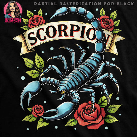 Scorpion and Roses Zodiac Halftone T-Shirt Design - halftone PNG for T-shirts – Sue Opperman Halftones