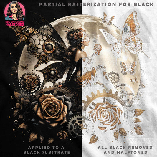 Fantasy Butterfly with Gears Halftoned T-Shirt Design - halftone PNG for T-shirts – Sue Opperman Halftones