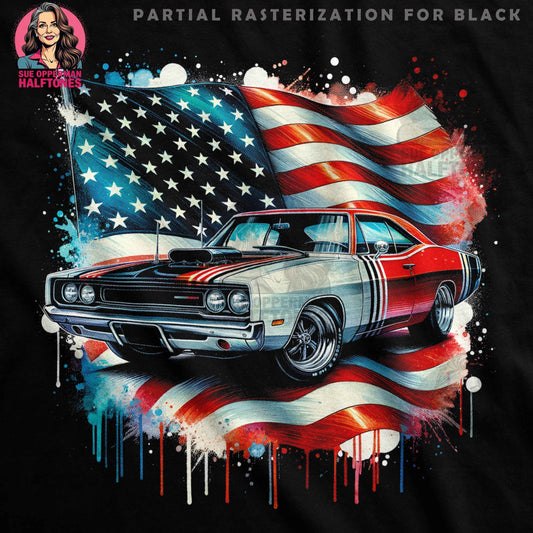 Classic Car American Flag Halftone T-Shirt Design - halftone PNG for T-shirts – Sue Opperman Halftones