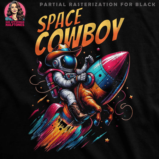 Space Cowboy on Rocket Halftoned T-Shirt Design - halftone PNG for T-shirts – Sue Opperman Halftones