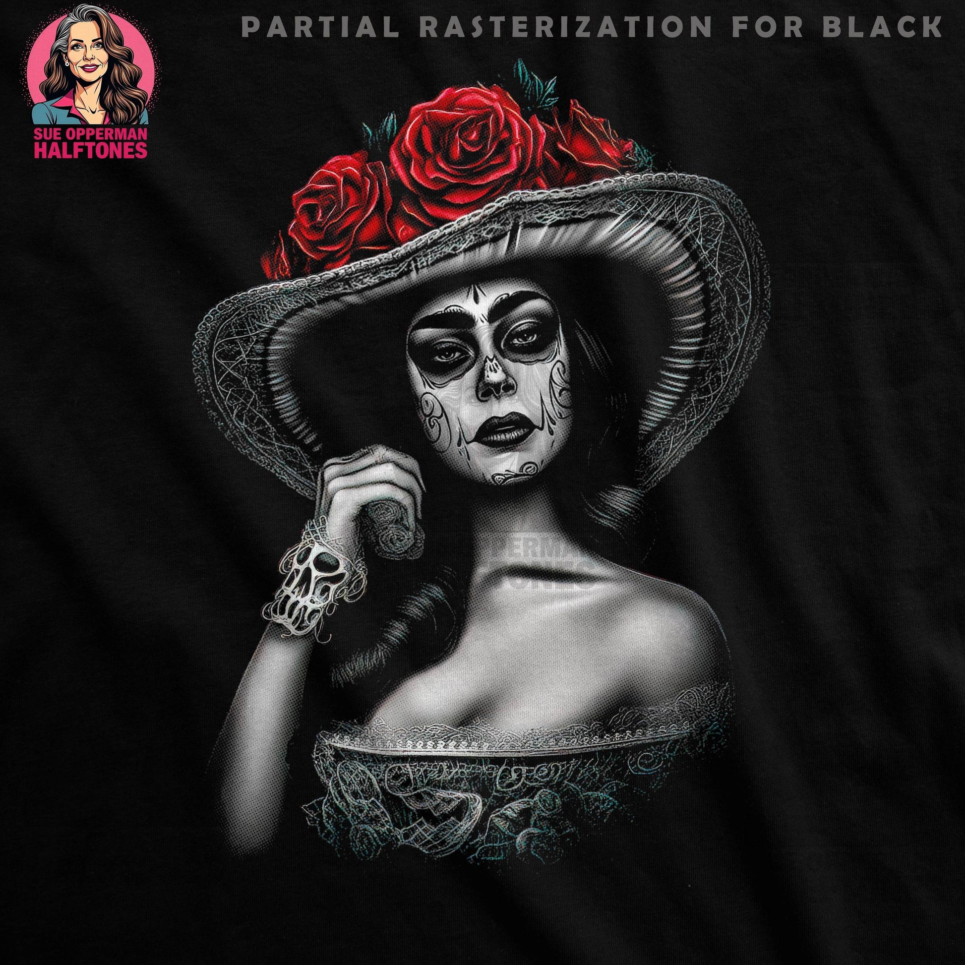 Glamour Woman Flowers Halftone T-Shirt Design - halftone PNG for T-shirts – Sue Opperman Halftones