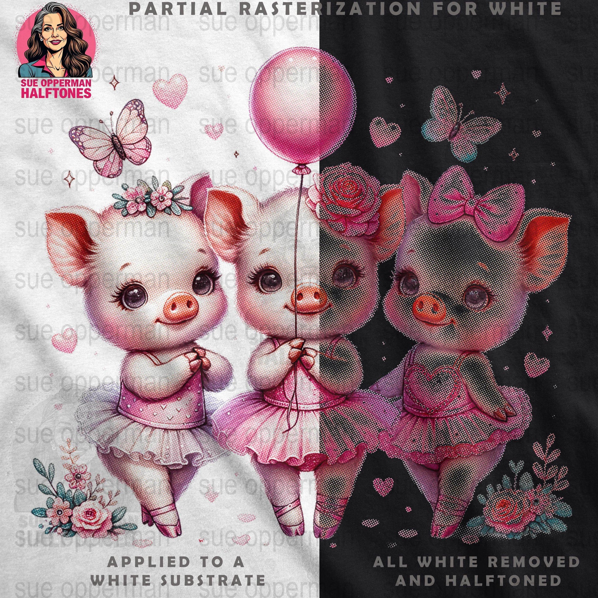 Cute Piglets Ballerinas Universal Print Bundle Digital - halftone PNG for T-shirts – Sue Opperman Halftones