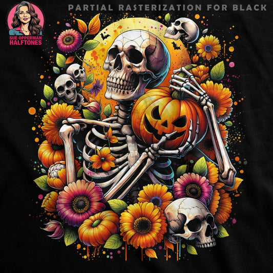 Floral Halloween Skeleton Halftone T-Shirt Design Digital - halftone PNG for T-shirts – Sue Opperman Halftones