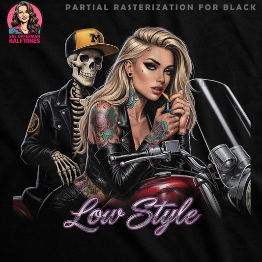 Motorcycle Girl Gang Low Style Halftoned T-Shirt Design - halftone PNG for T-shirts – Sue Opperman Halftones