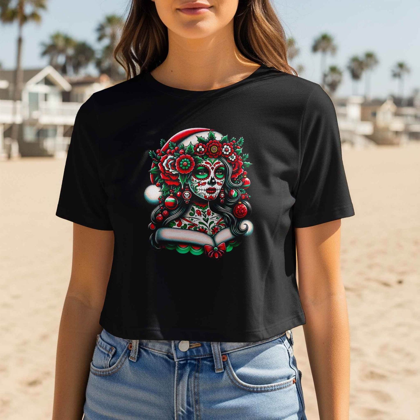 Christmas Sugar Skull with Ornaments Halftoned T-Shirt Design - halftone PNG for T-shirts – Sue Opperman Halftones