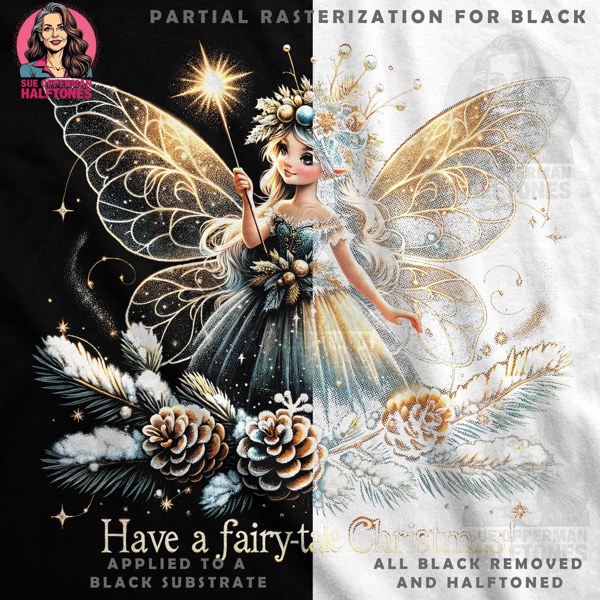 Christmas Fairy Have a Fairytale Christmas Halftone T-Shirt Design - halftone PNG for T-shirts – Sue Opperman Halftones