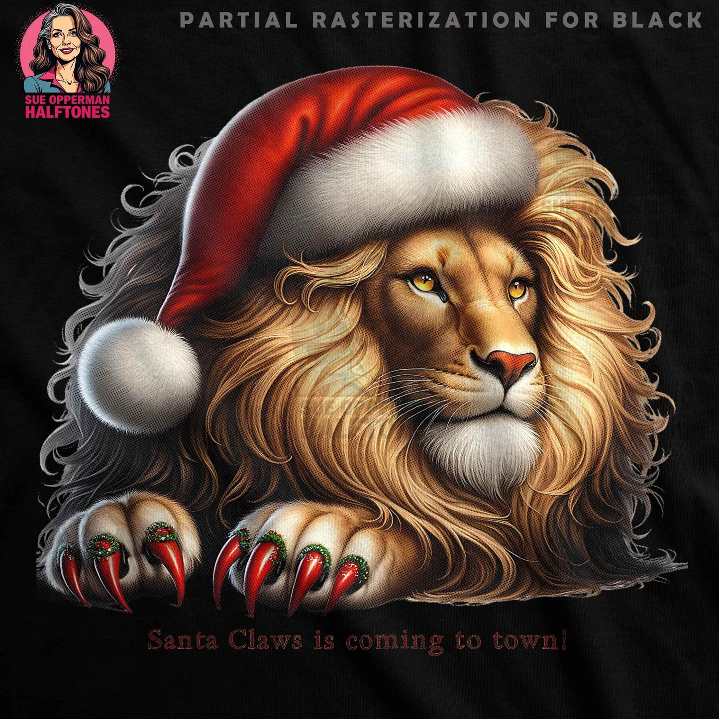 Christmas Lion Santa Claws Halftone T-Shirt Designs - halftone PNG for T-shirts – Sue Opperman Halftones