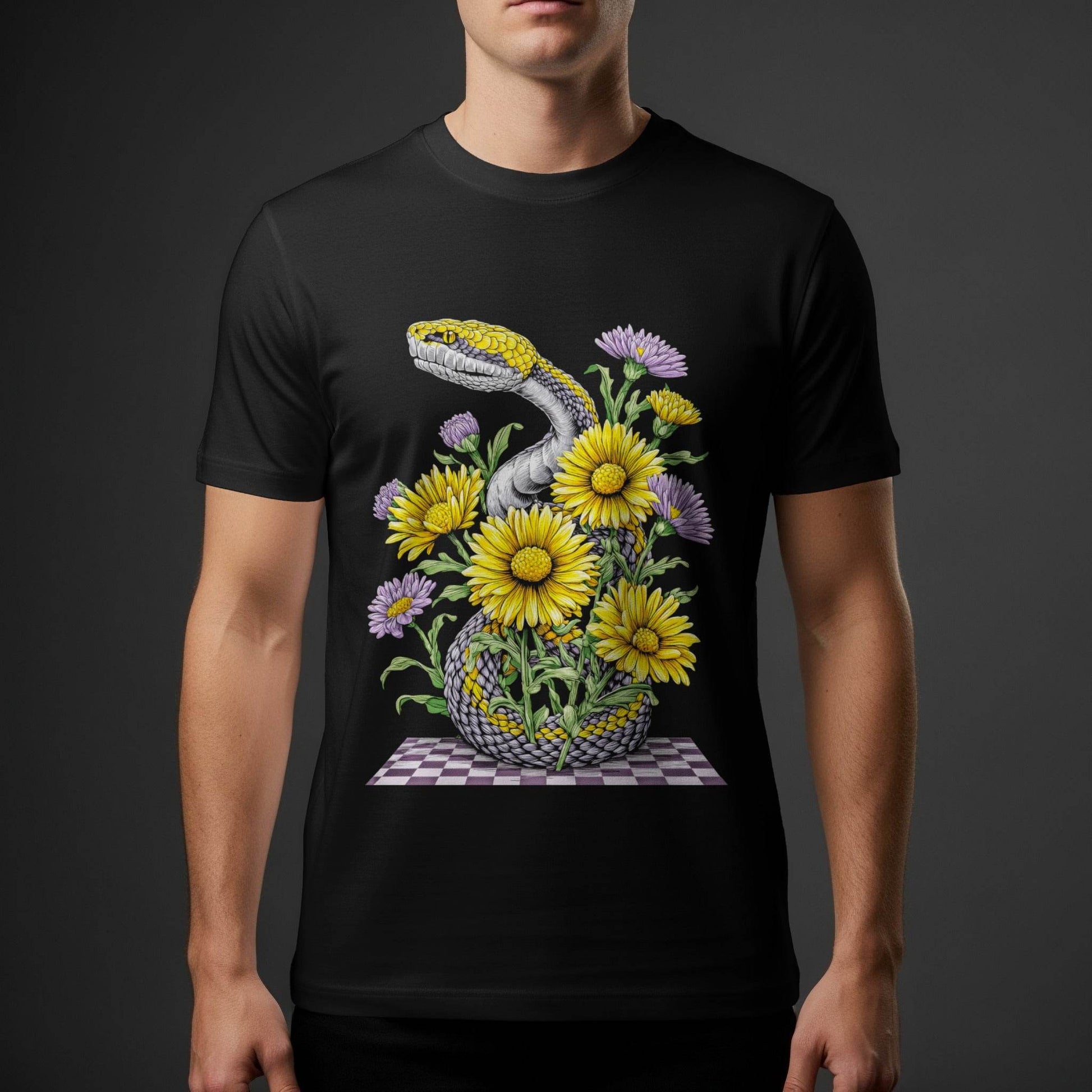 Snake Surrounded by Flowers Halftoned T-Shirt Design - halftone PNG for T-shirts – Sue Opperman Halftones