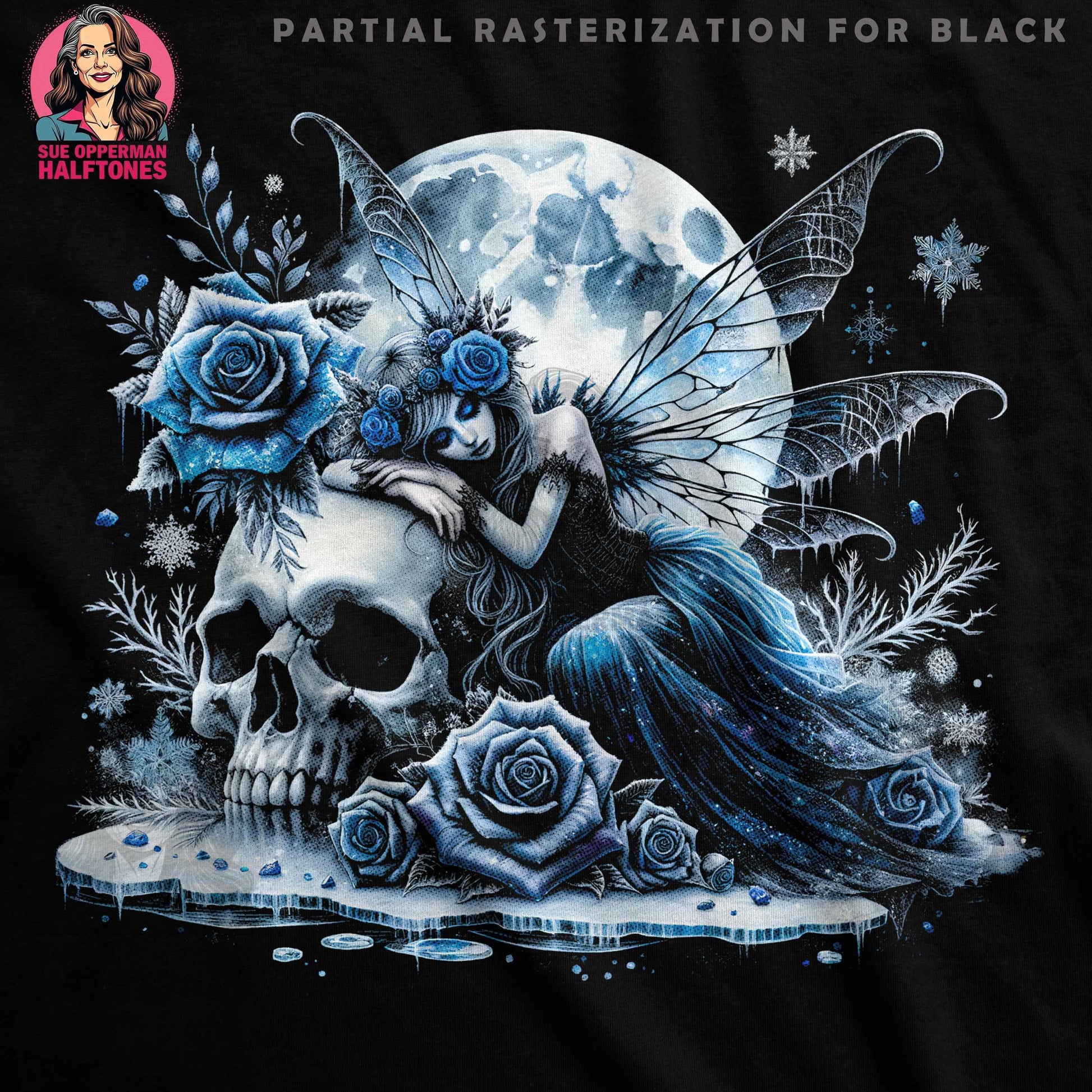 Winter Fairy With Skull Halftone T-Shirt Design - halftone PNG for T-shirts – Sue Opperman Halftones