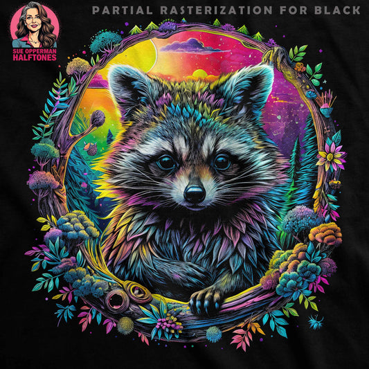 Raccoon Surrounded with Plants Digital halftone T-shirt Design - halftone PNG for T-shirts – Sue Opperman Halftones