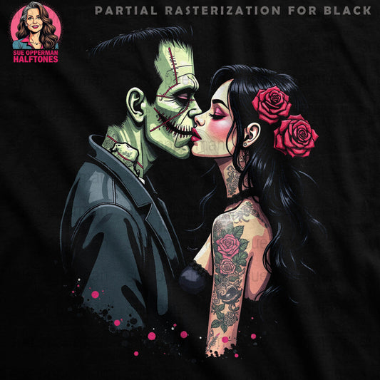 Halloween Frankenstein Kiss Universal Print Bundle Digital - halftone PNG for T-shirts – Sue Opperman Halftones