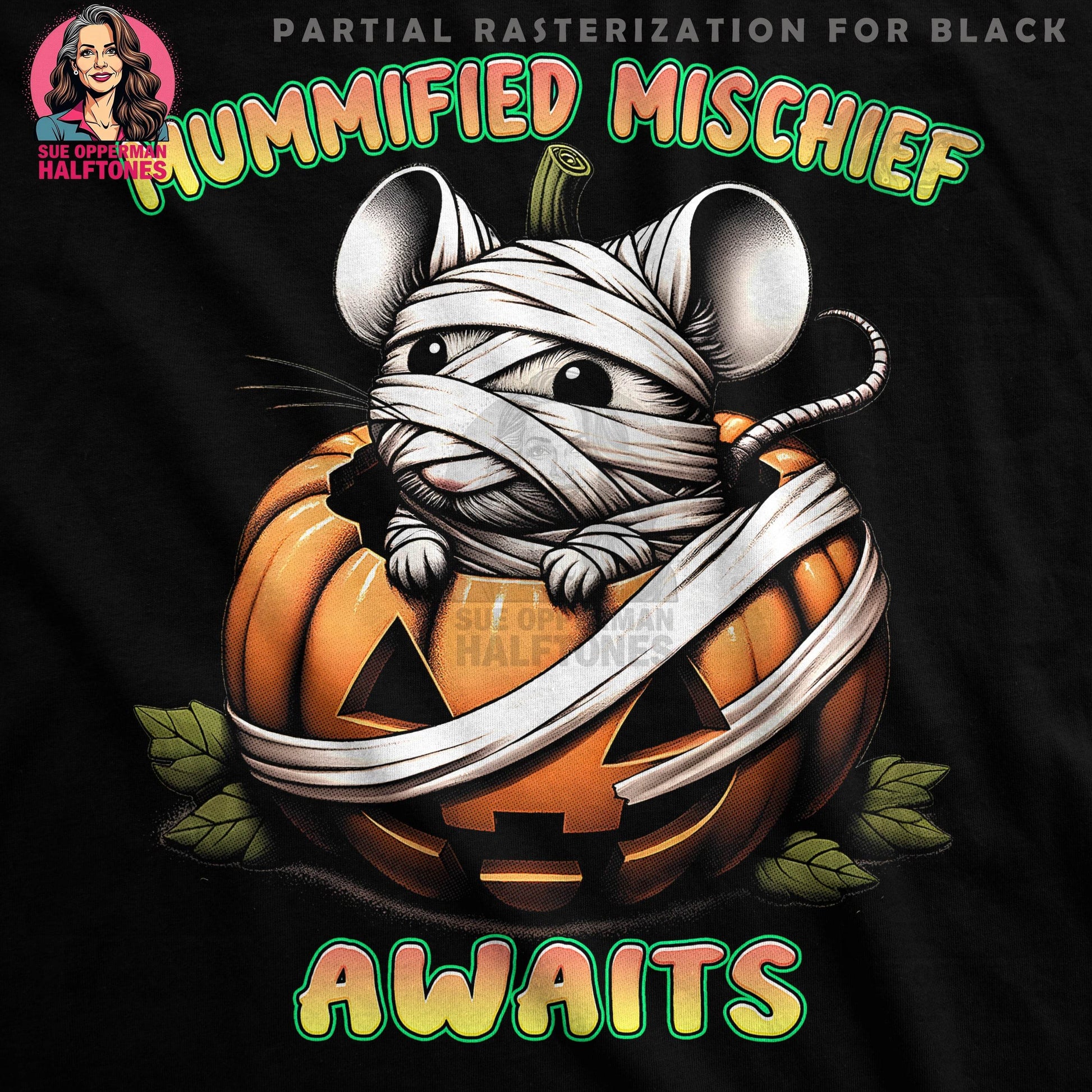 Halloween Mummy Mouse Pumpkin Halftone T-Shirt Design - halftone PNG for T-shirts – Sue Opperman Halftones