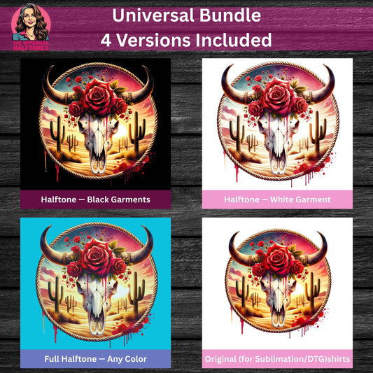 Skull in Desert Landscape Floral Touch Universal Print Bundle - halftone PNG for T-shirts – Sue Opperman Halftones