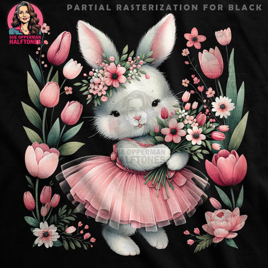 Bunny with Tulips in a Tutu Halftone T-Shirt Design - halftone PNG for T-shirts – Sue Opperman Halftones