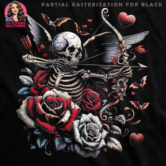 Valentines Skull Roses Skeleton Angel Wings Halftoned T-Shirt Design - halftone PNG for T-shirts – Sue Opperman Halftones