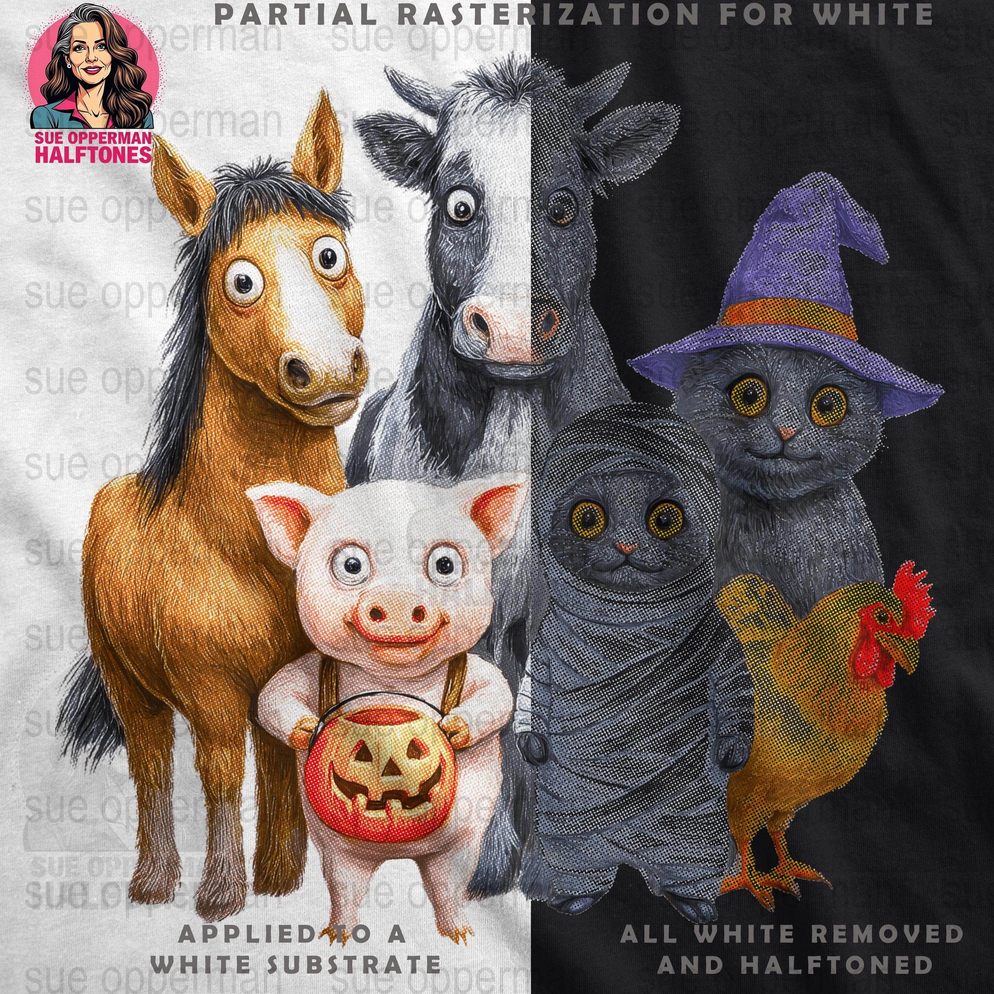Halloween Animals Universal Print Bundle Digital - halftone PNG for T-shirts – Sue Opperman Halftones