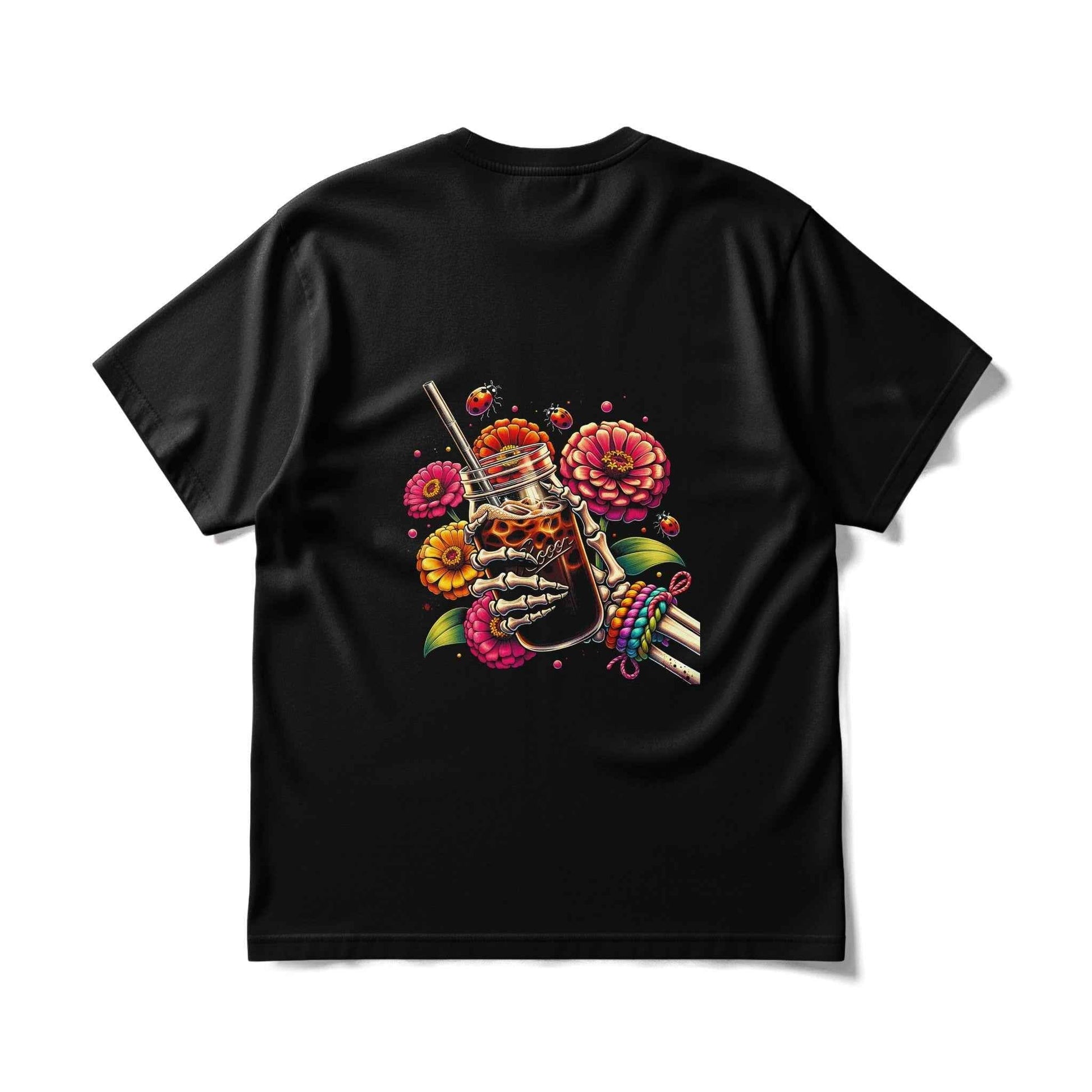 Whimsical Floral Drink With Skeleton Hand Halftoned T-Shirt Design - halftone PNG for T-shirts – Sue Opperman Halftones