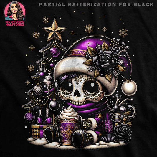Christmas Sugar Skull with Tree Halftone T-Shirt Design - halftone PNG for T-shirts – Sue Opperman Halftones
