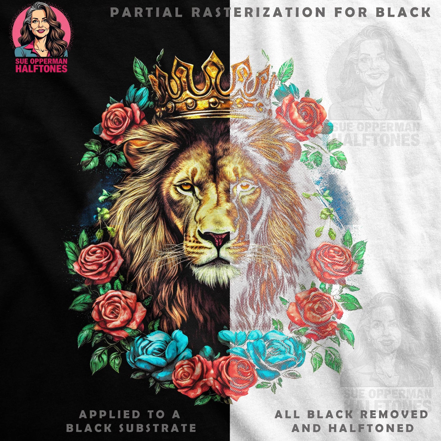 Lion King With Flowers Halftone T-Shirt Design - halftone PNG for T-shirts – Sue Opperman Halftones