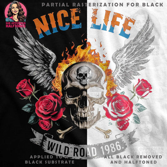 Gothic Skull Nice Life Halftoned T-Shirt Design - halftone PNG for T-shirts – Sue Opperman Halftones
