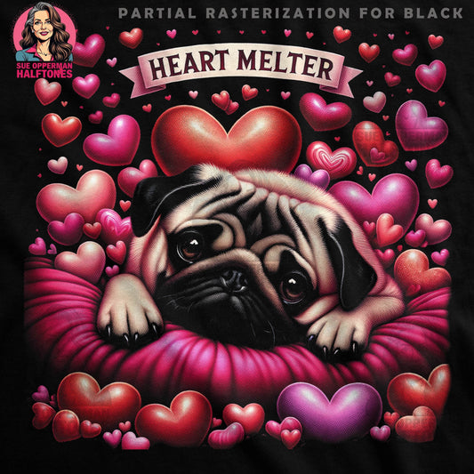 Pug with Hearts Valentine Halftone T-Shirt Design - halftone PNG for T-shirts – Sue Opperman Halftones