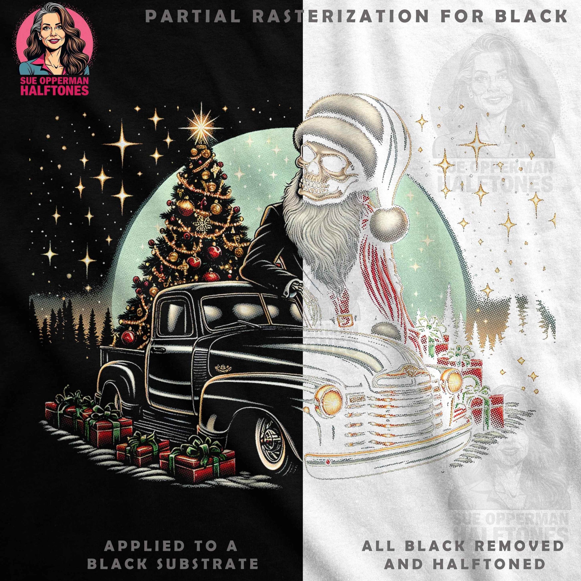 Gothic Christmas Santa In Car Halftone T-Shirt Design - halftone PNG for T-shirts – Sue Opperman Halftones