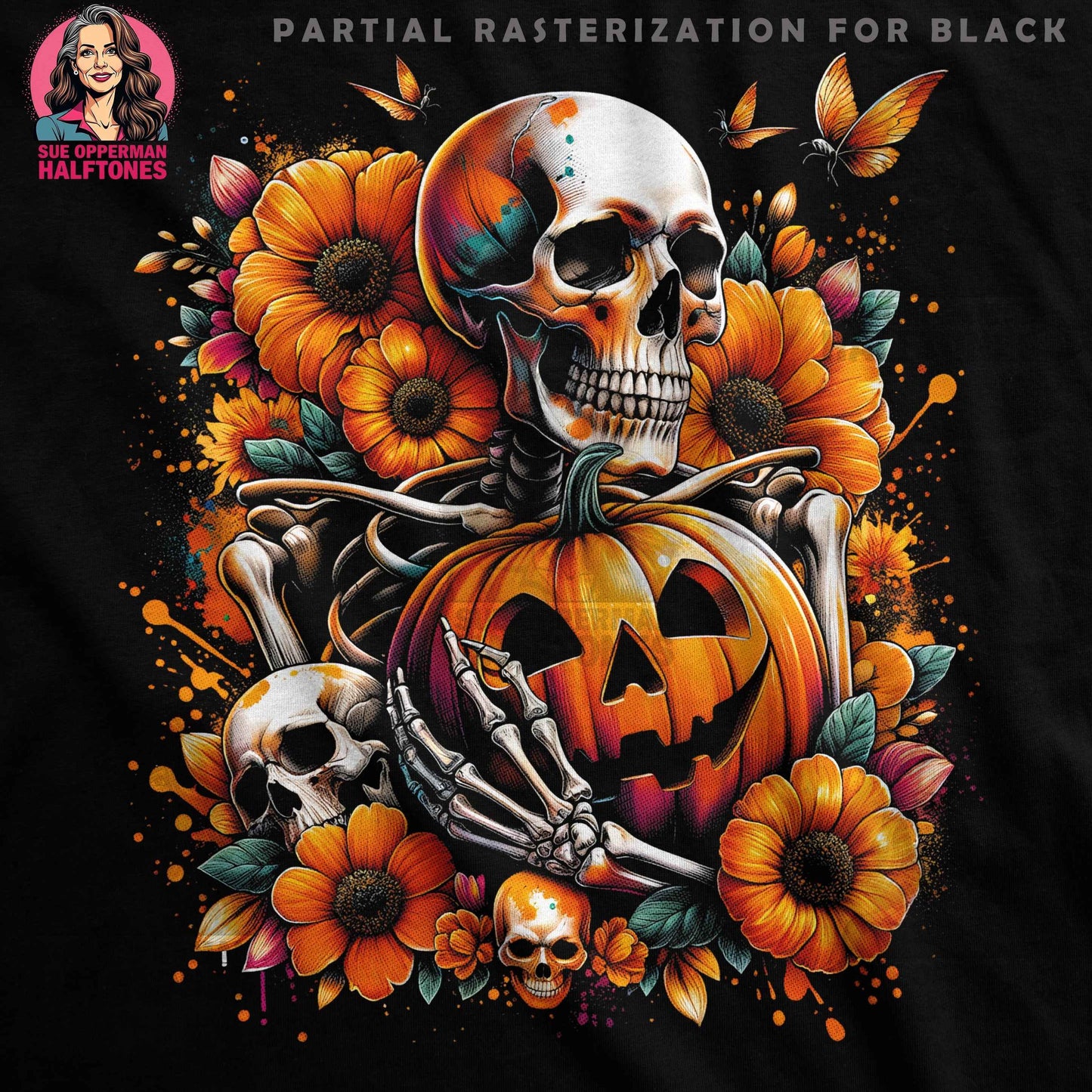 Halloween Skeleton Pumpkin Halftone T-Shirt Design Digital - halftone PNG for T-shirts – Sue Opperman Halftones