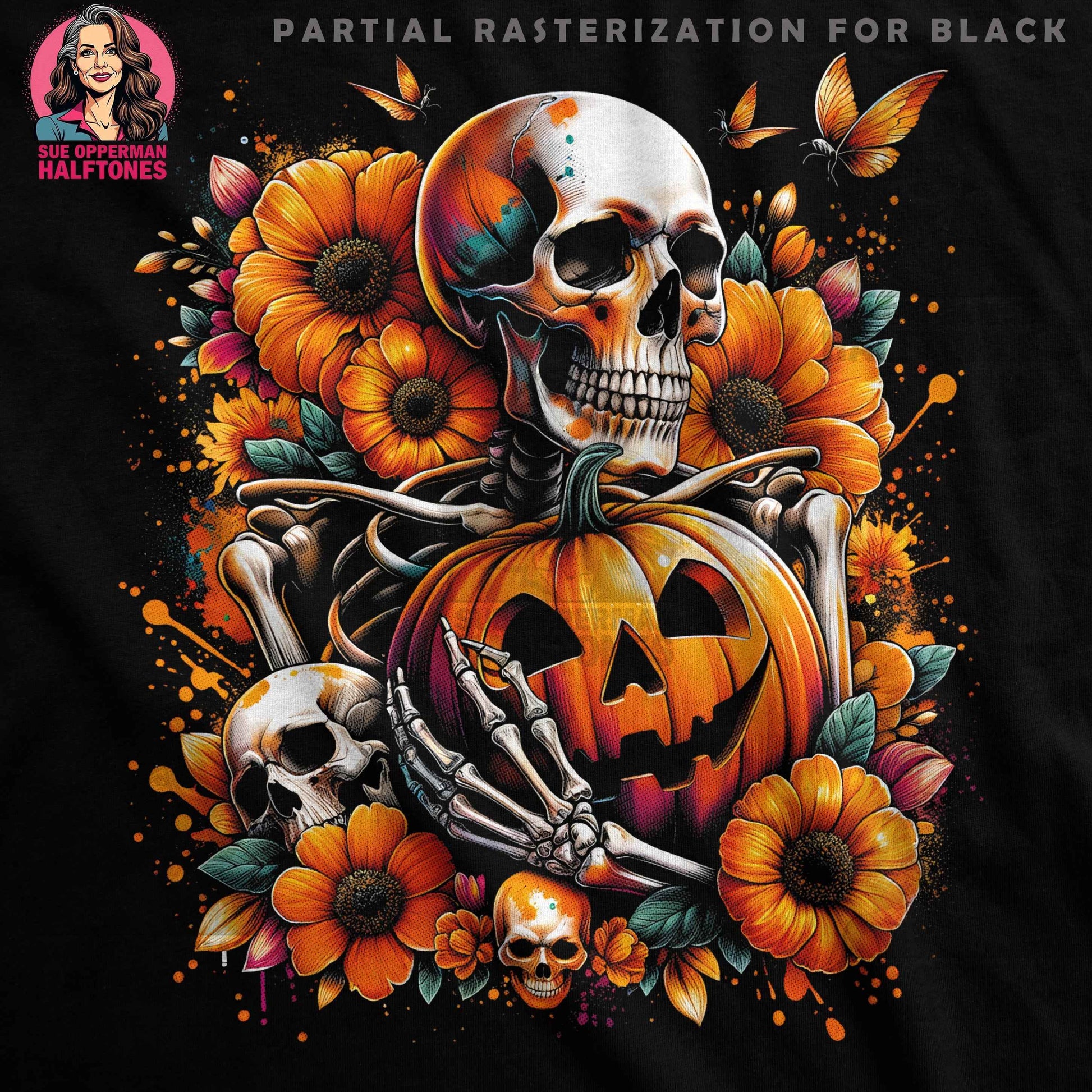 Halloween Skeleton Pumpkin Halftone T-Shirt Design Digital - halftone PNG for T-shirts – Sue Opperman Halftones