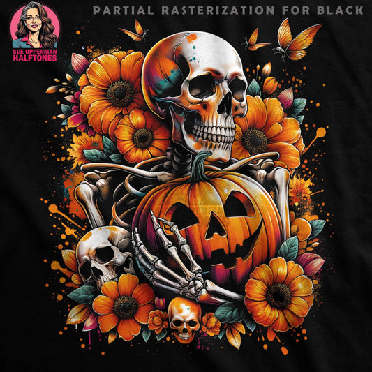 Halloween Skeleton Pumpkin Halftone T-Shirt Design Digital - halftone PNG for T-shirts – Sue Opperman Halftones