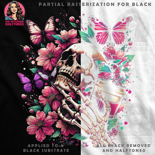 Floral Skull Butterfly And Coffee Halftoned T-Shirt Design - halftone PNG for T-shirts – Sue Opperman Halftones