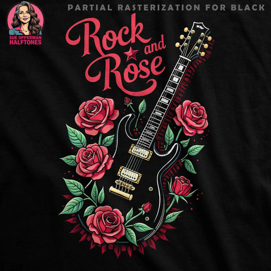 Rock and Roses Guitar Art Halftoned T-Shirt Design - halftone PNG for T-shirts – Sue Opperman Halftones