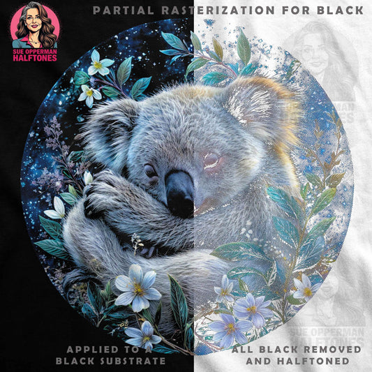 Animals Koala Bear in Flowers Halftone T-Shirt Design - halftone PNG for T-shirts – Sue Opperman Halftones