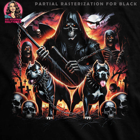 Grim Reaper Dogs Digital Halftone T-Shirt Design - halftone PNG for T-shirts – Sue Opperman Halftones