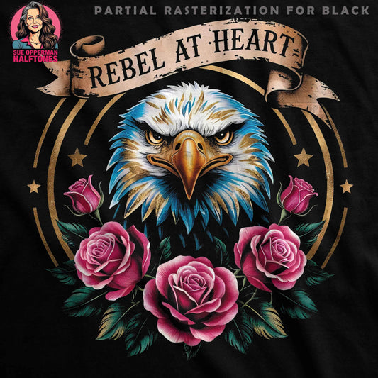 Eagle With Roses Rebel at Heart Halftoned T-Shirt Design - halftone PNG for T-shirts – Sue Opperman Halftones