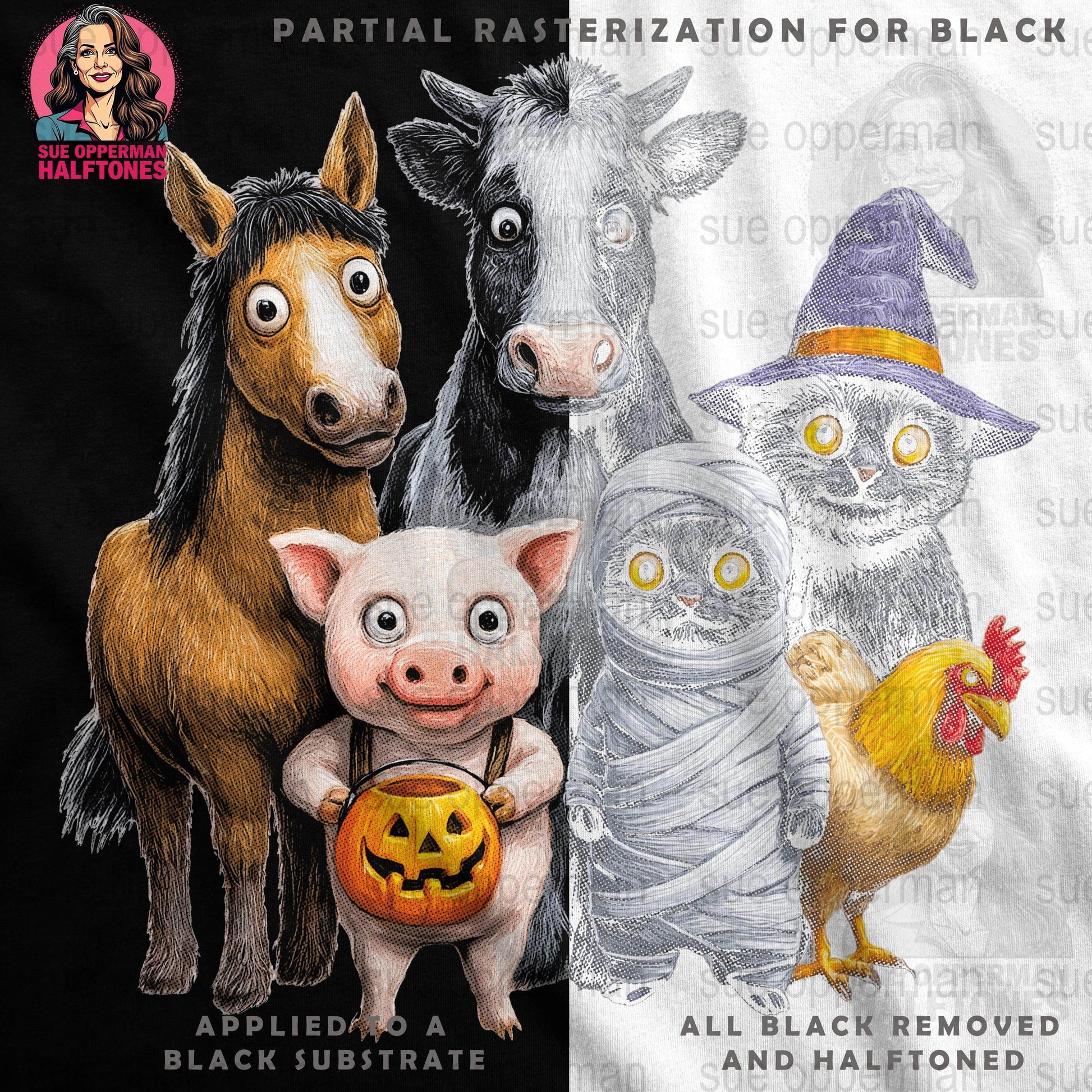Halloween Animals Universal Print Bundle Digital - halftone PNG for T-shirts – Sue Opperman Halftones