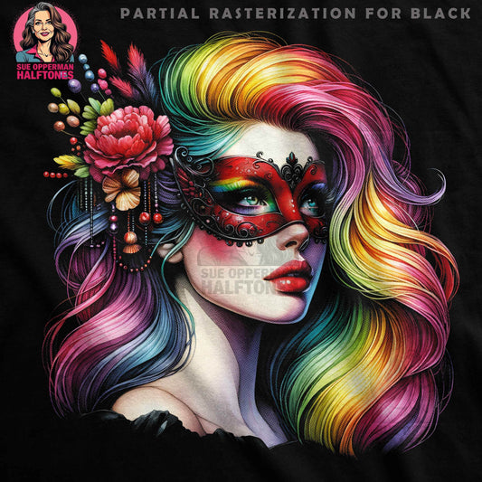 Glamour Rainbow Lady Portrait Halftoned T-Shirt Design - halftone PNG for T-shirts – Sue Opperman Halftones