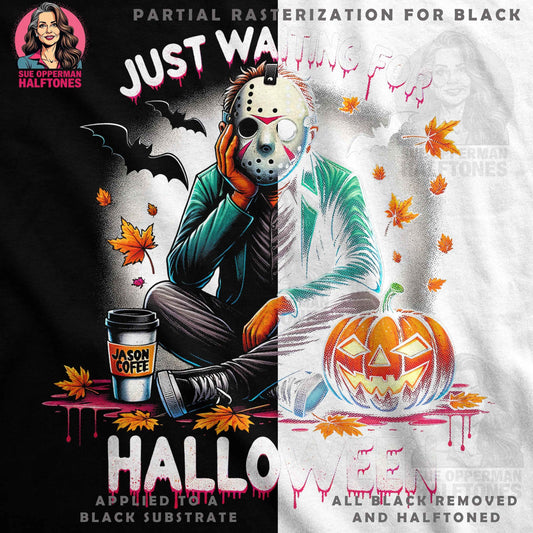 Just Waiting for Halloween Halftoned T-shirt Design - halftone PNG for T-shirts – Sue Opperman Halftones