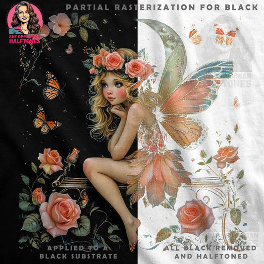 Fairy Roses with Butterfly Halftoned T-Shirt Design - halftone PNG for T-shirts – Sue Opperman Halftones