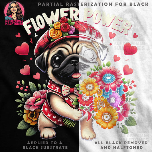 Flower Power Cute Dog with Flowers Halftoned T-Shirt Design - halftone PNG for T-shirts – Sue Opperman Halftones