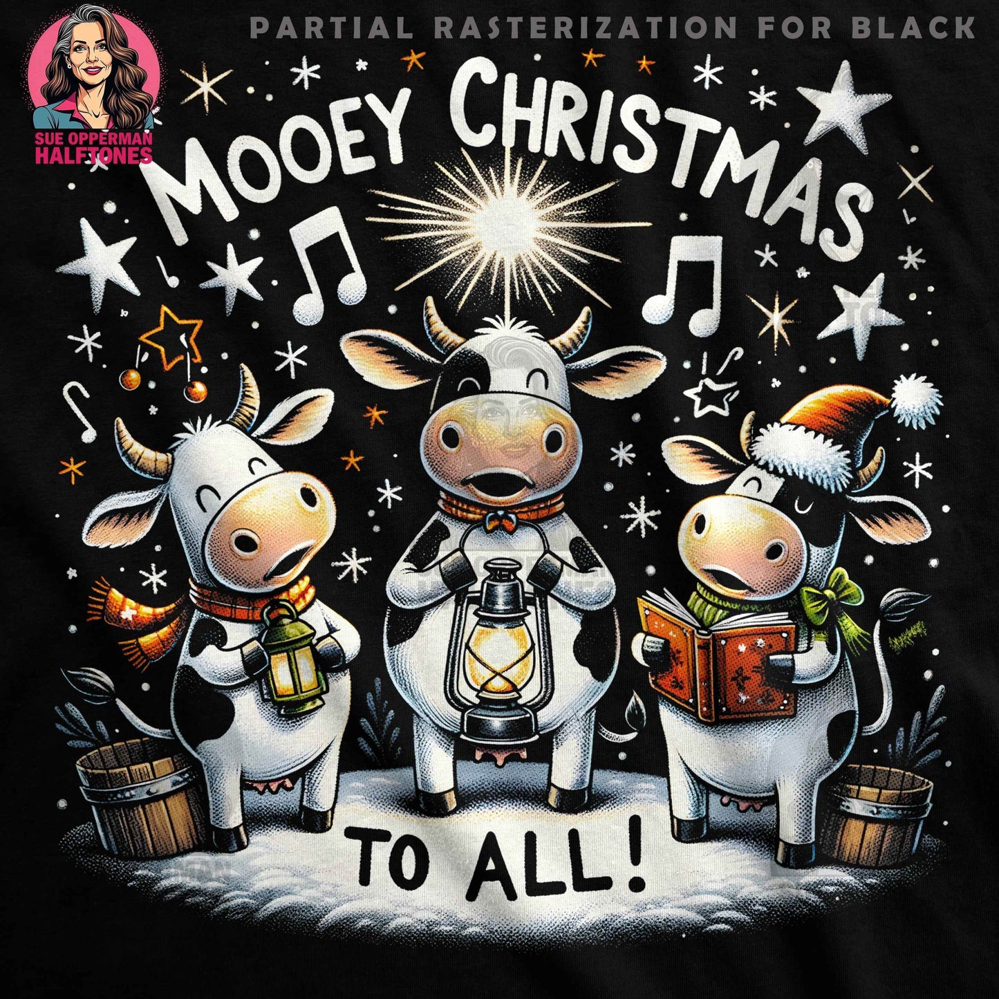 Christmas Cows Mooey Christmas Halftone T-Shirt Design - halftone PNG for T-shirts – Sue Opperman Halftones
