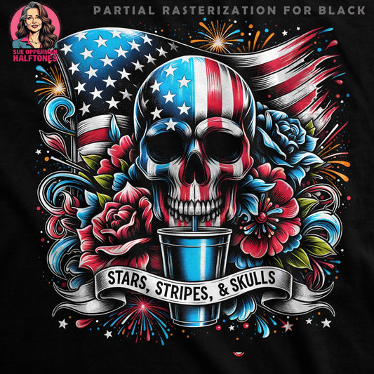 Patriotic Skull Stars Stripes Halftoned T-Shirt Design - halftone PNG for T-shirts – Sue Opperman Halftones